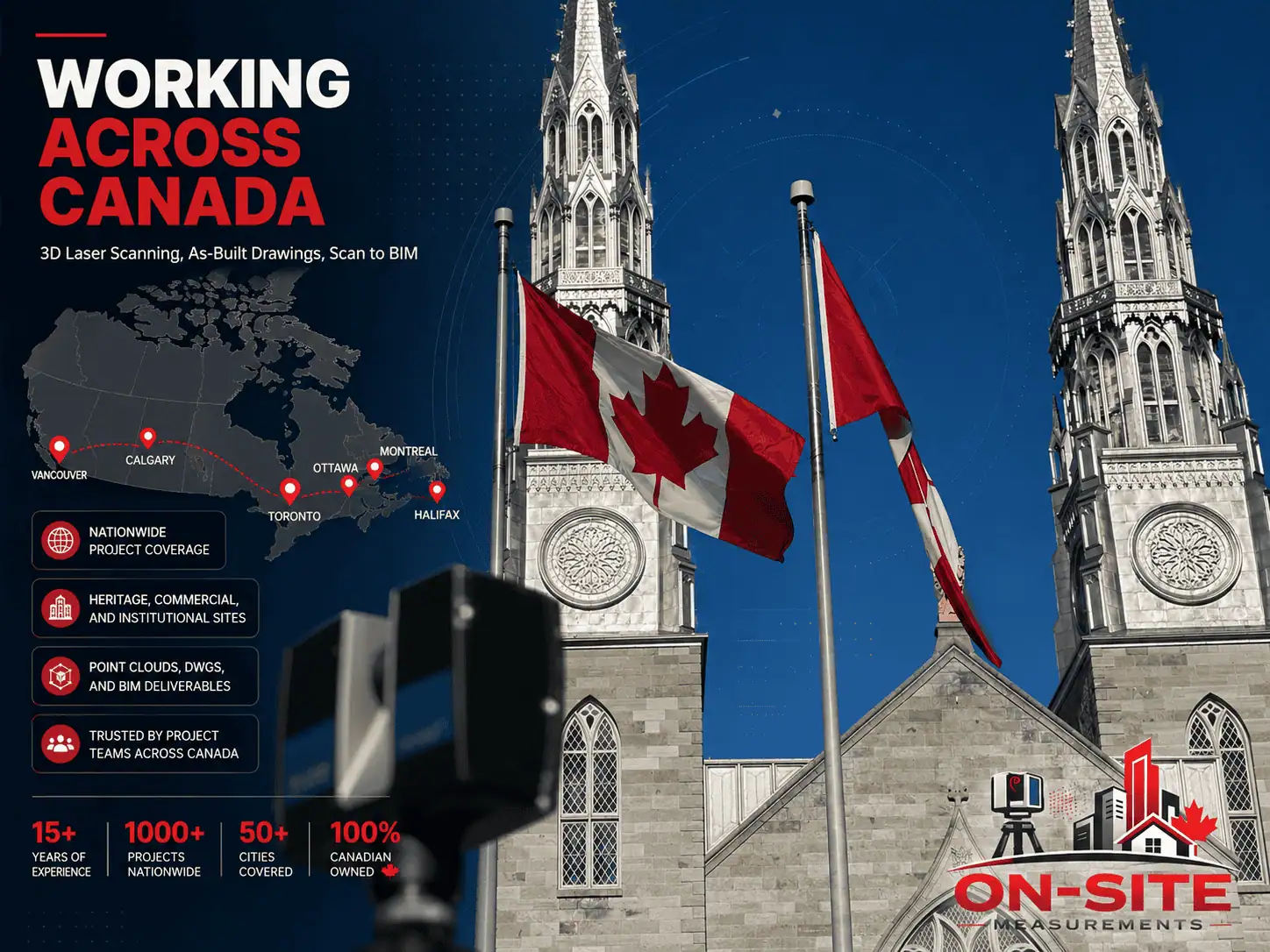 Field team using a 3D laser scanner on a Canadian project site